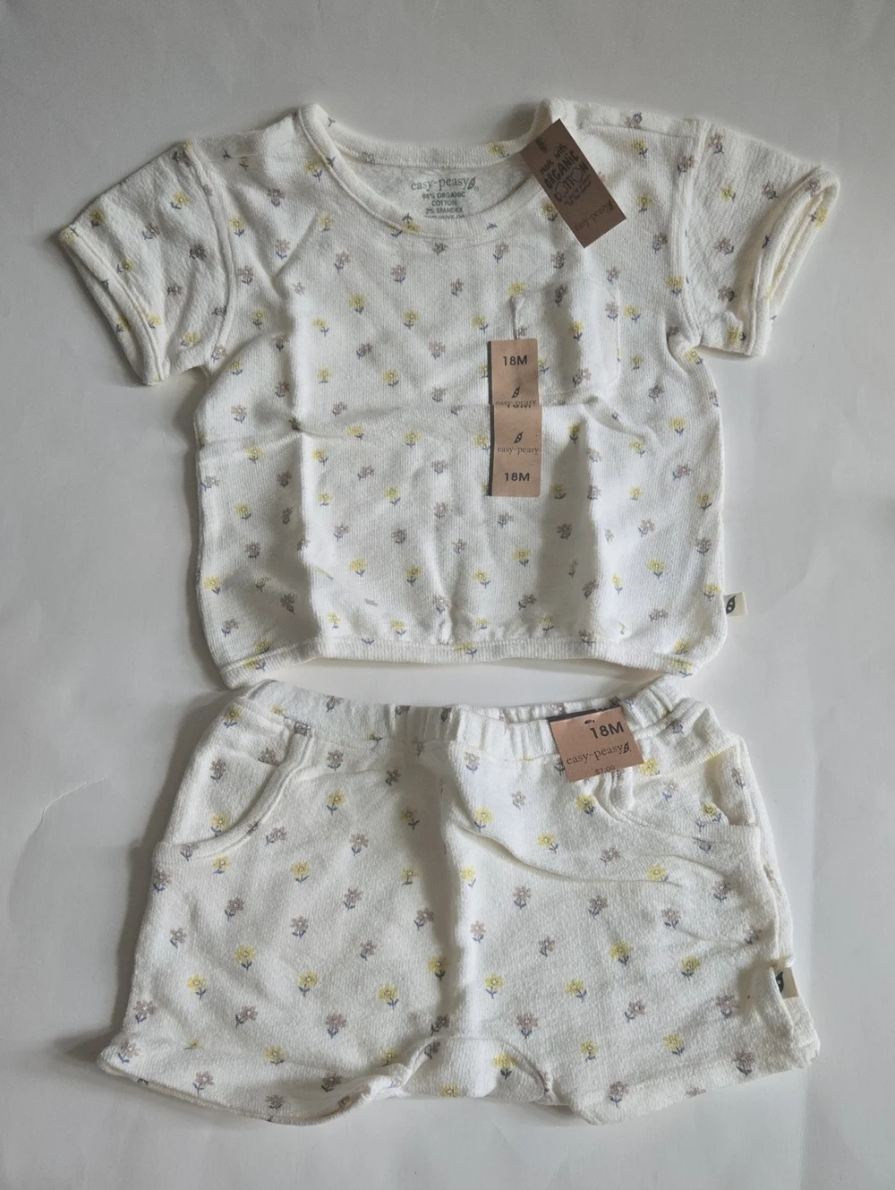 NWT Easy-Peasy Organic Cotton 3-Piece Set 18M Floral Shorts Onesie Tee